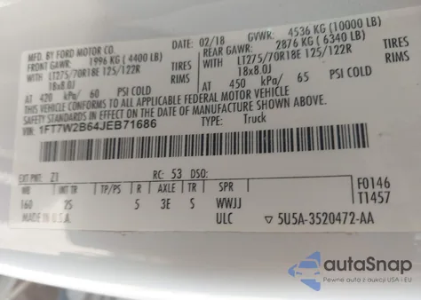 2018 Ford F-250 Xlt from USA, damaged, VIN 1FT7W2B64JEB71686